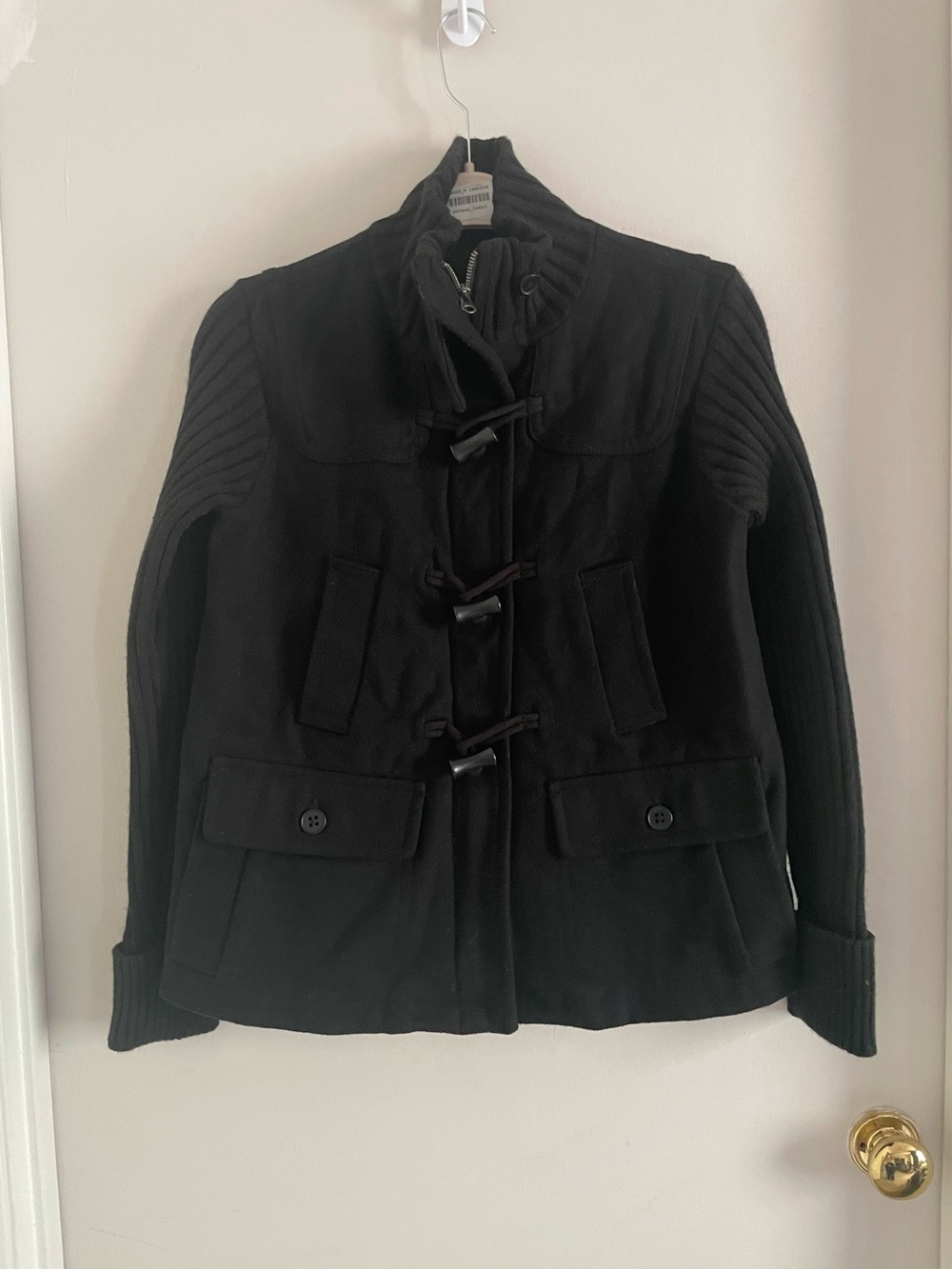 Gap Black Wool Blend Toggle Jacket Sweater Sleeves M